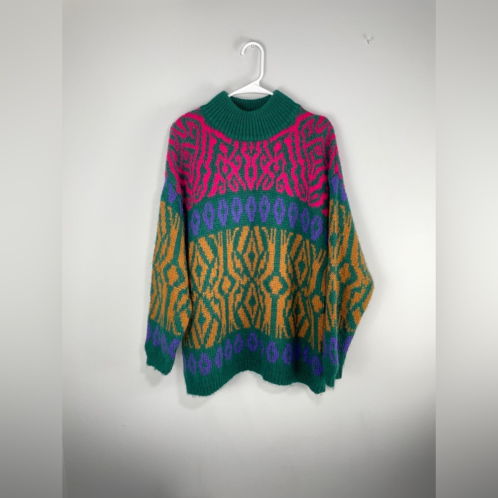 Benetton Vintage 90s Women Pullover Sweater XL? Mohair Blend Multicolored RARE